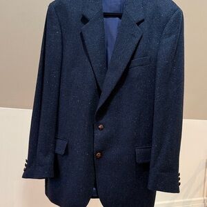 Handsome Vintage English Manor Navy Blue Wool Tweed Men's Blazer Suit Jacket 44L